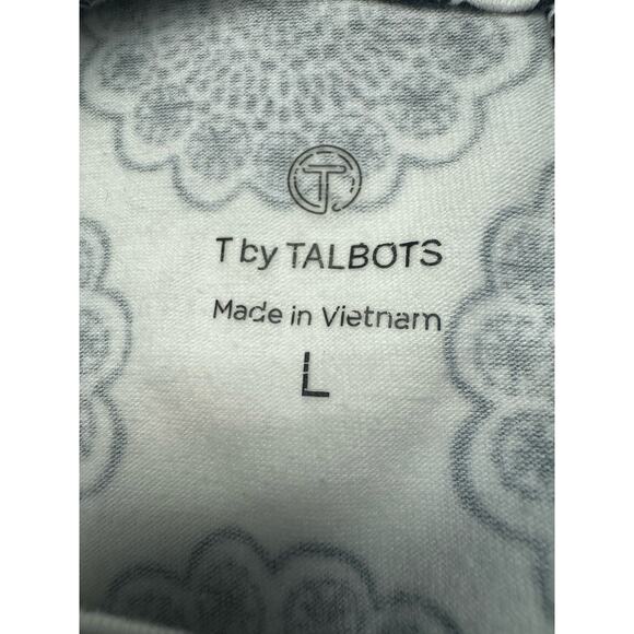 Talbots Medallion Scoop Neck Cap Sleeve Cotton Blend Top Women L White Black - Picture 8 of 9